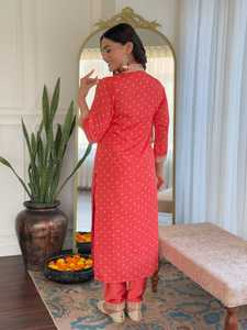 Salwar Kameez Rojo con Puntos para Mujer, con Dupatta a Rayas, Ropa Étnica Tradicional para Bodas, Material de Poliéster - Product Image 5