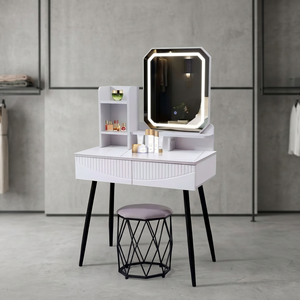 Modern <b>Makeup</b> <b>Vanity</b> Table with Lighted Mirror Storage Desk for Bedroom Furniture - Product Image 2