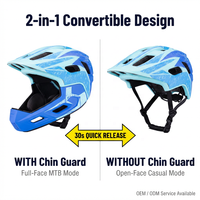 Casque intégral convertible 2-en-1 pour enfants avec ensemble d'équipement, protections réglables résistantes aux chocs pour VTT, BMX, skateboard, trottinette