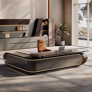 Juego de silla de escritorio ejecutiva de lujo y luz moderna, Simple Boss escritorio de roble de moda, armario lateral de madera en forma de L, librería, edificio de oficinas - Product Image 2