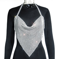 Glitter Nachtclub Rugloze Strass Tank Top Vrouwen Sexy Metalen Kristallen Diamanten Lovertjes Nachtclub Feestkleding Crop Top