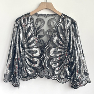 Wholesale Luxury <strong>Sequin</strong> Embroidered Cardigan <strong>Top</strong> Female See Through Stylish Casual <strong>Tops</strong> - Product Image 1