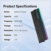 Valkyrie II DDR5 6000MT/s RAM 16GB Single Stick Desktop Memory CL28 Ultra Low Latency ARGB Lighting PC RAM for Gaming Upgrade