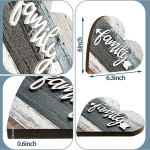 2 Pcs Panneau Rustique en Bois Love Home Signe de Table en Bois en Forme de Coeur Plaque Familiale Farmhouse Buffalo Plaid - Product Image 3