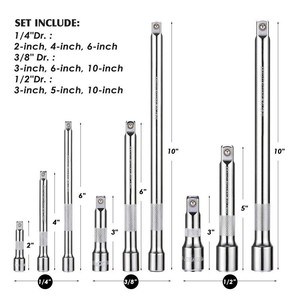9 Piece Extension Rod Tool Set 1/2 In Socket Drive Carbon Steel With Case For Auto Repair - Product Image 5