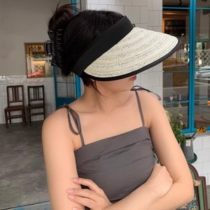 Sombrero tejido con visera para mujer, ala ancha, protección solar para verano, transpirable, color sólido, para adultos, femenino, no plegable - Product Image 2