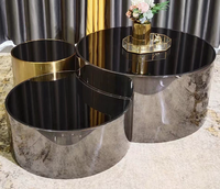 Table basse de salon en acier inoxydable de luxe, miroir, 3-en-1, ronde, très vendue