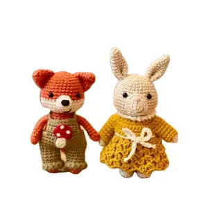 Ganchillo Amigurumi Fox Bunny peluche Animal relleno hecho a mano estilo Vintage hecho a mano tejido Amigurumi Mini Animal juguete