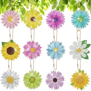 12 Pcs Set 5d Diamond Painting Keychains Flowers Pretty Diy Rhinestone Diamond Art Keychain Kits Gifts Keyrings