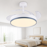 Ventilateur de plafond rétractable avec lumière, télécommande, anneau LED réversible, ventilateur de plafond à profil bas pour salle à manger