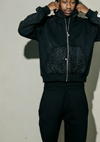 Özel Yüksek Kaliteli Havlu Kumaş Polyester/Pamuk Rhinestone Örümcek Ağı Baskılı Nefes Alabilen Büyük Beden Fermuarlı Erkek Sonbahar Kapüşonlu Sweatshirtü