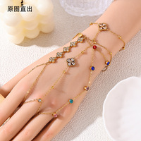Bracelet de doigt N&S en acier inoxydable plaqué or 18 carats avec trèfle à quatre feuilles et zircone cubique, résistant à l'eau et inaltérable, cadeau pour femme