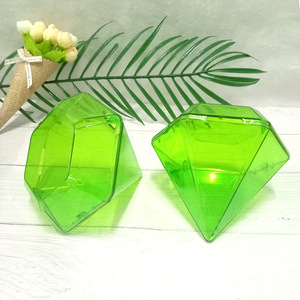 Diamond Shaped <b>Storage</b> Jar Transparent Green Plastic <b>Lid</b> For Candy Or Condiments Rectangle Shape <b>With</b> Cover - Product Image 2