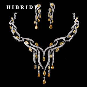 Hibride Luxe 5 Kleuren Cz Steen Kwast Ketting Oorbellen Sets Vrouwen Bruids Sieraden Set Huwelijksgeschenken Voor Vrouwelijke N-185 - Product Image 1