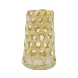Pemegang Lilin tenun bambu dekoratif vas/lentera Modern lampu teh grosir berdiri dalam atau luar ruangan penggunaan grosir