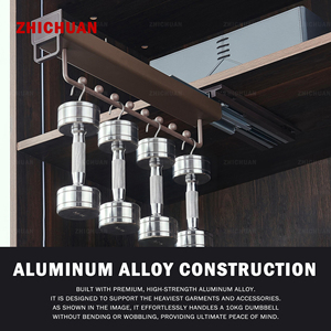 Porte-vêtements coulissant à fermeture douce en alliage d'aluminium, à montage supérieur, avec 8 roulements à billes, <span class=keywords><strong>pour</strong></span> armoire, accessoire de penderie - Product Image 2