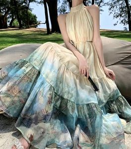 Nouvelle robe imprimée de style tendance de haute qualité, robe longue dos nu, <span class=keywords><strong>jupe</strong></span> large pour les vacances, robe pour femmes - Product Image 2