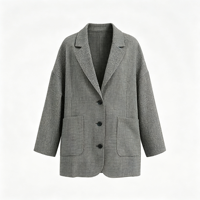 Blazer surdimensionné décontracté personnalisé pour femme, style automne, en tissu croisé, motif pied-de-poule, avec épaulettes rembourrées, poches à rabat, respirant, coupe rétro ample