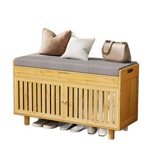 Custom-made rectangular double-layer wooden <b>storage</b> bench for entryway <b>shoe</b> changing, solid wood multi-purpose <b>storage</b> stool - Product Image 1