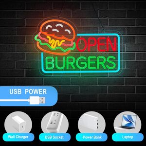 Hamburger shop open neon LED indoor hanging ambient light wall decoration shop <b>sign</b> entrance indicator light luminous <b>sign</b> 5v12v - Product Image 5