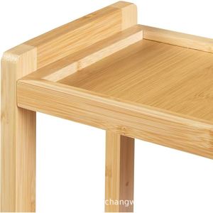 Étagère de salle de bain en bois, support mural à 2 niveaux pour rangement de produits de toilette, porte-serviettes, couleur bois naturel - Product Image 3