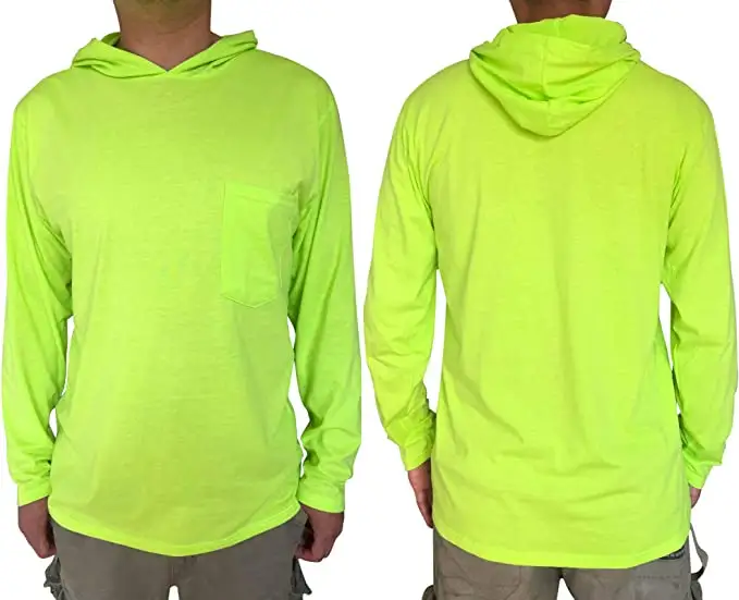 Оптовая продажа, сублимированные рубашки UPF50 для защиты от солнца, Полиэстеровые неоновые цветные безопасные рубашки с капюшоном и длинными рукавами для строительной работы