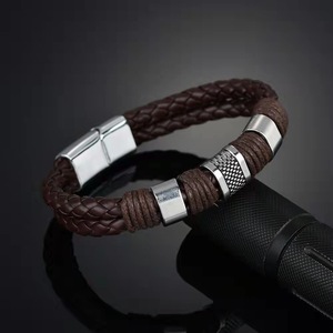 Fashion Braided Cuff Bracelet <b>Bangle</b> Wristband Black Leather Wristband with Magnetic Metal Clasp Vintage Woven <b>Men</b> Bracelet Gift - Product Image 2