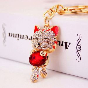 Porte-clés populaire petit et mignon en forme de chat porte-bonheur avec pendentif chat en strass et diamants de cristal pour téléphone et sac - Product Image 5