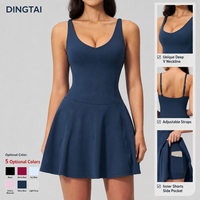 Robe de yoga et de tennis pour femmes certifiée GCC Dingtai, bretelles spaghetti, poche latérale, short intégré, extensible dans quatre directions, séchage rapide, respirante
