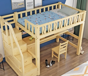 <span class=keywords><strong>Letto</strong></span> a Castello Multifunzionale in Legno Massello per Bambini e Adulti <span class=keywords><strong>con</strong></span> Sedia Scrivania e Armadio Sottostanti - Product Image 6