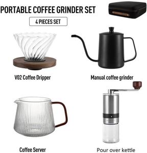 Eco-Friendly Stainless Steel Ceramic Burr Manual Drip Travel Bag Gift Box Packaging Grinder Pot Kettle Pour Coffee Maker <b>Set</b> - Product Image 3