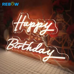 Lampu Neon LED Kustom Pemasangan Pada Dinding Tanpa MOQ Lampu Tanda Selamat Ulang Tahun Grosir Tanda Neon