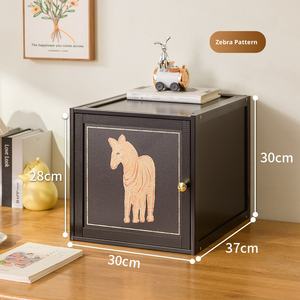 Gabinete de almacenamiento apilable de mediados de siglo, organizador de cubos modulares con puertas con estampado floral de leopardo para estantería de sala de estar - Product Image 5