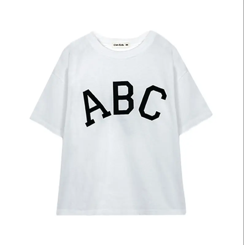 Primavera estate 2022 versione coreana per bambini di mezza età della maglietta allentata casual per bambini a maniche corte con stampa lettere ABC