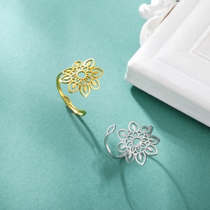 Cincin baja tahan karat bunga matahari filigri cincin jari dapat disesuaikan terbuka wanita perhiasan <span class=keywords><strong>Bohemian</strong></span> Buddha hadiah pernikahan - Product Image 5