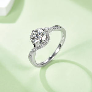 Cincin Perak Sterling Berlian Laboratorium 0.5ct 1ct 2ct Bersertifikat IGI CVD HPHT Berlian Bulat Cincin Tunangan untuk Wanita - Product Image 3