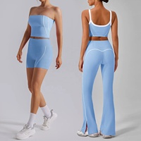 Conjunto Deportivo de 4 Piezas Personalizado OEM, Bra Deportivo de Secado Rápido, Shorts, Leggings Acampanados, Sensación Ligera y Transpirable, para Yoga y Running
