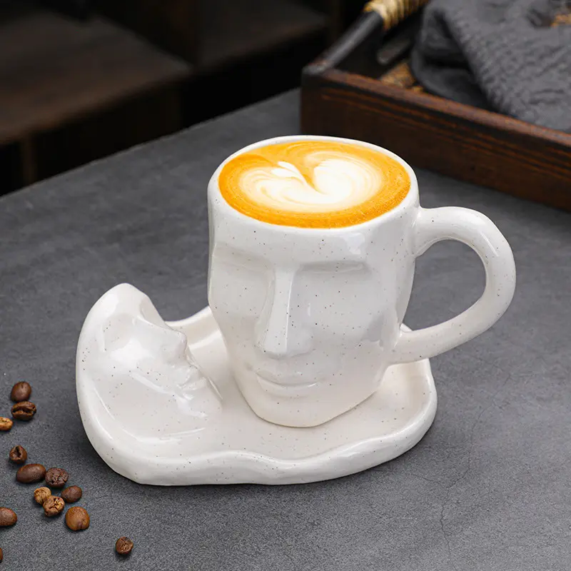 Mug Wajah Pria 3D keramik 300ml, cangkir kopi dan piring bentuk unik unik unik, cangkir kopi seni abstrak keramik