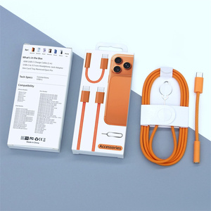 สายชาร์จเร็วแบบถักไนลอน 65W ชนิด Type C to C สำหรับ iPhone โทรศัพท์ แท็บเล็ต รองรับการชาร์จเร็ว PD พร้อมเข็มจิ้มถาดซิม - Product Image 1