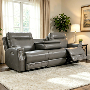 Set <span class=keywords><strong>di</strong></span> Divani Reclinabili <span class=keywords><strong>di</strong></span> Lusso in Vera Pelle, <span class=keywords><strong>Arredamento</strong></span> per Soggiorno con Tavolino Abbattibile e Altoparlante Bluetooth - Product Image 5