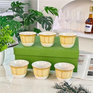 Country Style Light Luxury Simple Yellow Bone China 6 Tea <b>Mugs</b> Dishwasher Safe Star Pattern Gift <b>Box</b> Afternoon Tea Hotels - Product Image 4