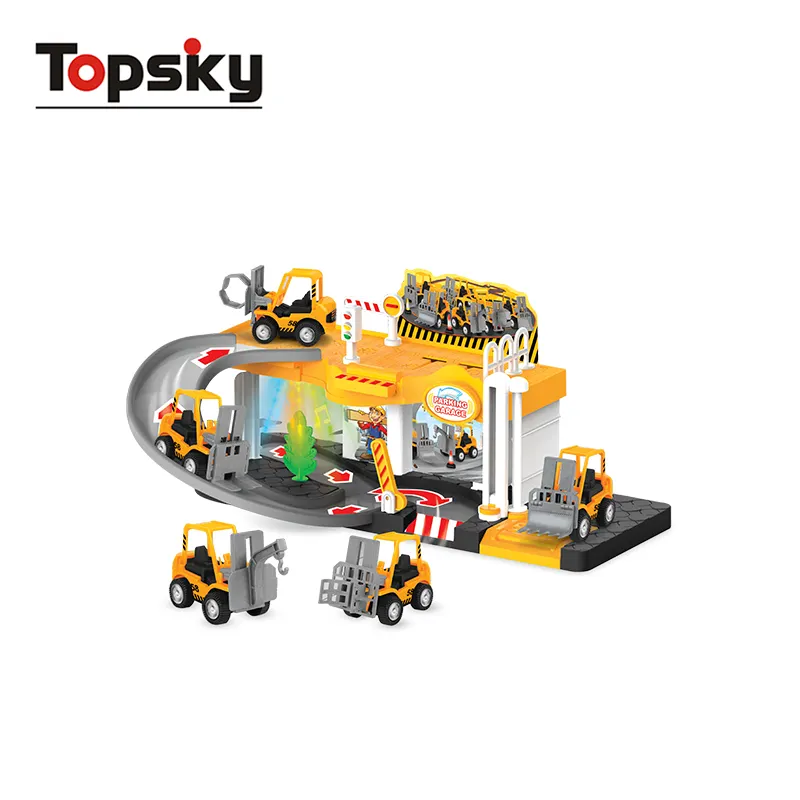 Construction site toys with trucks lights and music vehicles toy with 2 layer parking lot play set race tracks for kids boys