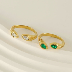 European American Retro Teardrop Zircon <b>Ring</b> <b>Titanium</b> Steel Threaded 18K Stainless Steel Adjustable Women's <b>Ring</b> - Product Image 1