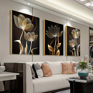3 pièces de <span class=keywords><strong>peinture</strong></span> sur toile murale à fleurs noires <span class=keywords><strong>et</strong></span> dorées, décoration de salon, affiche <span class=keywords><strong>abstraite</strong></span> moderne, <span class=keywords><strong>peinture</strong></span> décorative pour la maison - Product Image 4