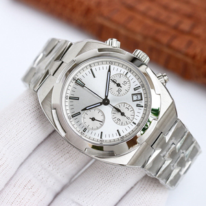 5500v style Stainless Steel Cushion <b>Case</b> Chronograph <b>Watch</b> Men Luxury White Dial Automatic Mechanical <b>Watch</b> Black Rubber Strap - Product Image 4