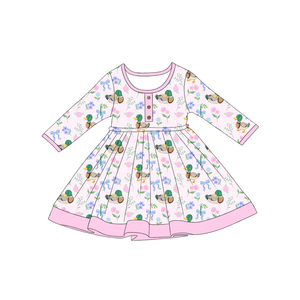 Robe décontractée en coton mélangé à col rond et motif floral pour petites filles, style boutique personnalisée, vente en gros, tenues de shorts pour enfants, vêtements pour sœurs - Product Image 5