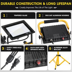Heavy Duty 21000 Lumen <b>LED</b> Work <b>Light</b> New Construction String Tripod Jobsite <b>Lights</b> With AC Power & Stand IP65 Rating WD-21000 J - Product Image 5