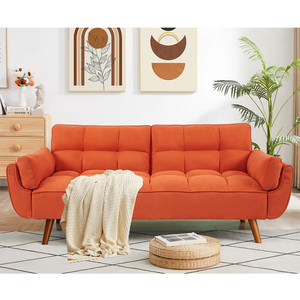 Sofá para sala de estar con tapicería <span class=keywords><strong>naranja</strong></span> moderna, sofá <span class=keywords><strong>cama</strong></span> extraíble, diseño de decoración para sala de estar, sofá <span class=keywords><strong>cama</strong></span> plegable con respaldo ajustable - Product Image 5