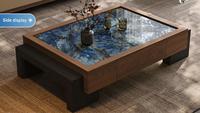 Table basse rectangulaire moderne avec plateau en pierre et base en bois pour salon, villa et mobilier d'hôtel
