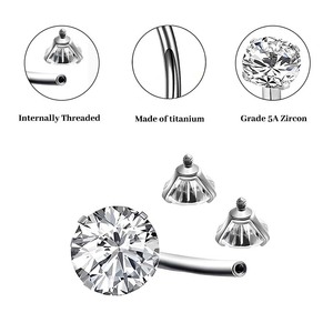 Grosir G23 perhiasan tindik tubuh Titanium barbel melengkung berkepala ganda zirkon cincin kancing perut pusar TI kuku - Product Image 4